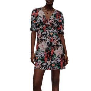 All Saints Demi Leondra Black Floral Short Sleeve V-neck Coquette Mini Dress  4